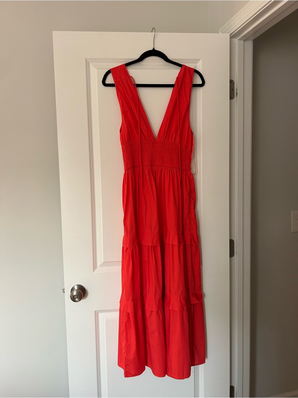 Abercrombie & Fitch Red V-Neck Tiered Maxi Dress